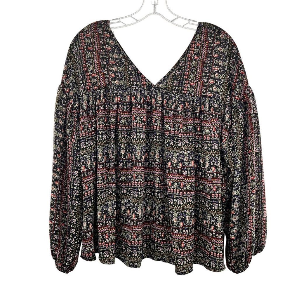Ces Femme V-Neck Peasant Top Multicolor Print Size Small